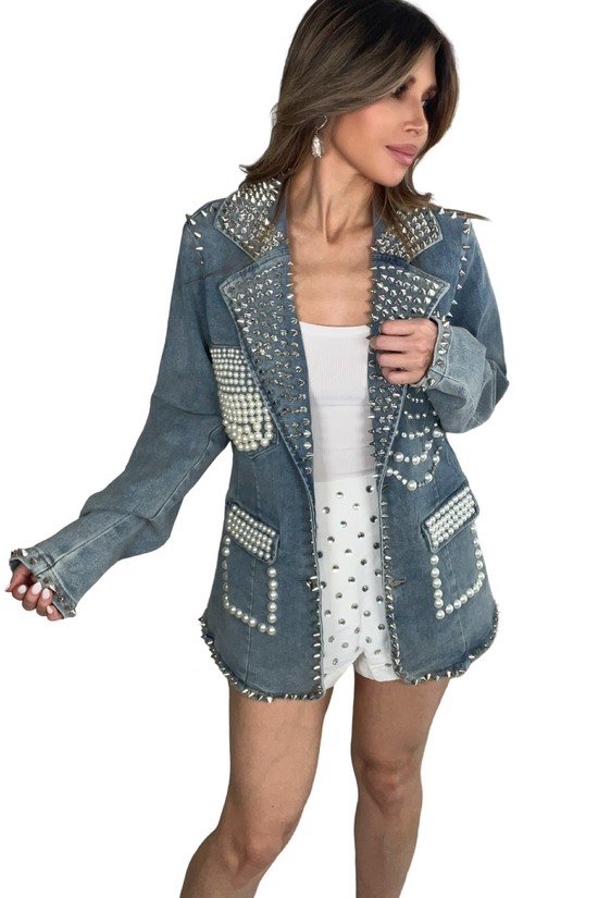 Studded Pearl Blazer - Born To Glam Born To Glam