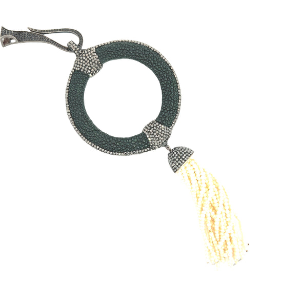 Hunter Green Shagreen Pendant Necklace - Born To Glam Born To Glam