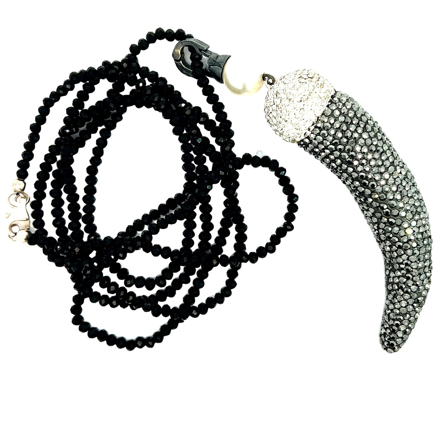 Silver Crystal Horn Pendant Necklace - Born To Glam Born To Glam