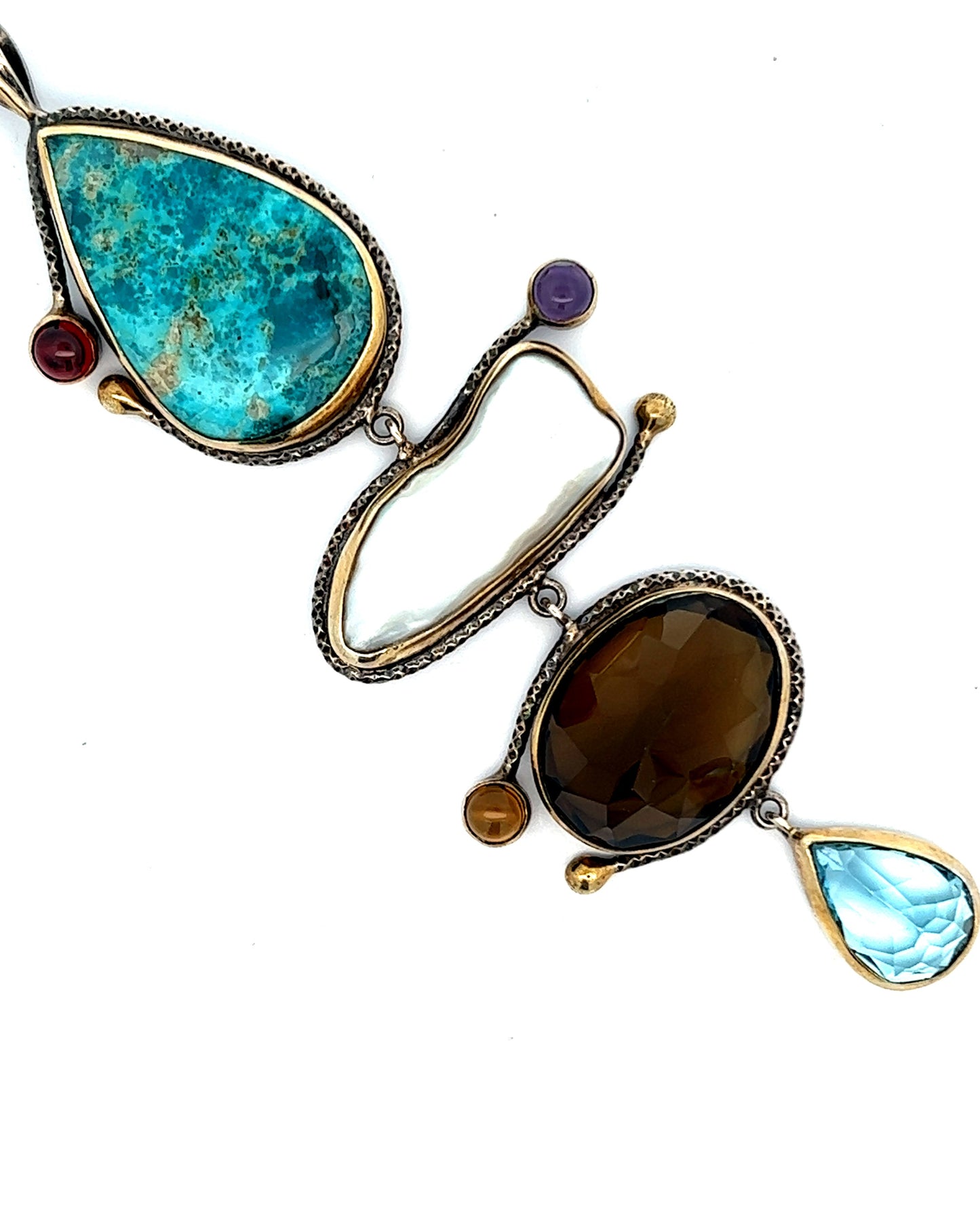 4 Tier Multi Gemstone Turquoise and Pearl Pendant - Born To Glam Born To Glam