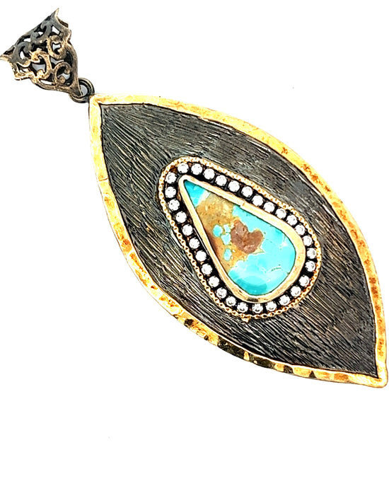 Turquoise Leaf Sterling Silver Pendant - Born To Glam Born To Glam