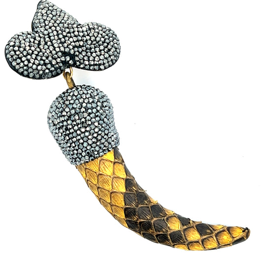Yellow Python Print Leather and Crystal Horn Pendant - Born To Glam Born To Glam