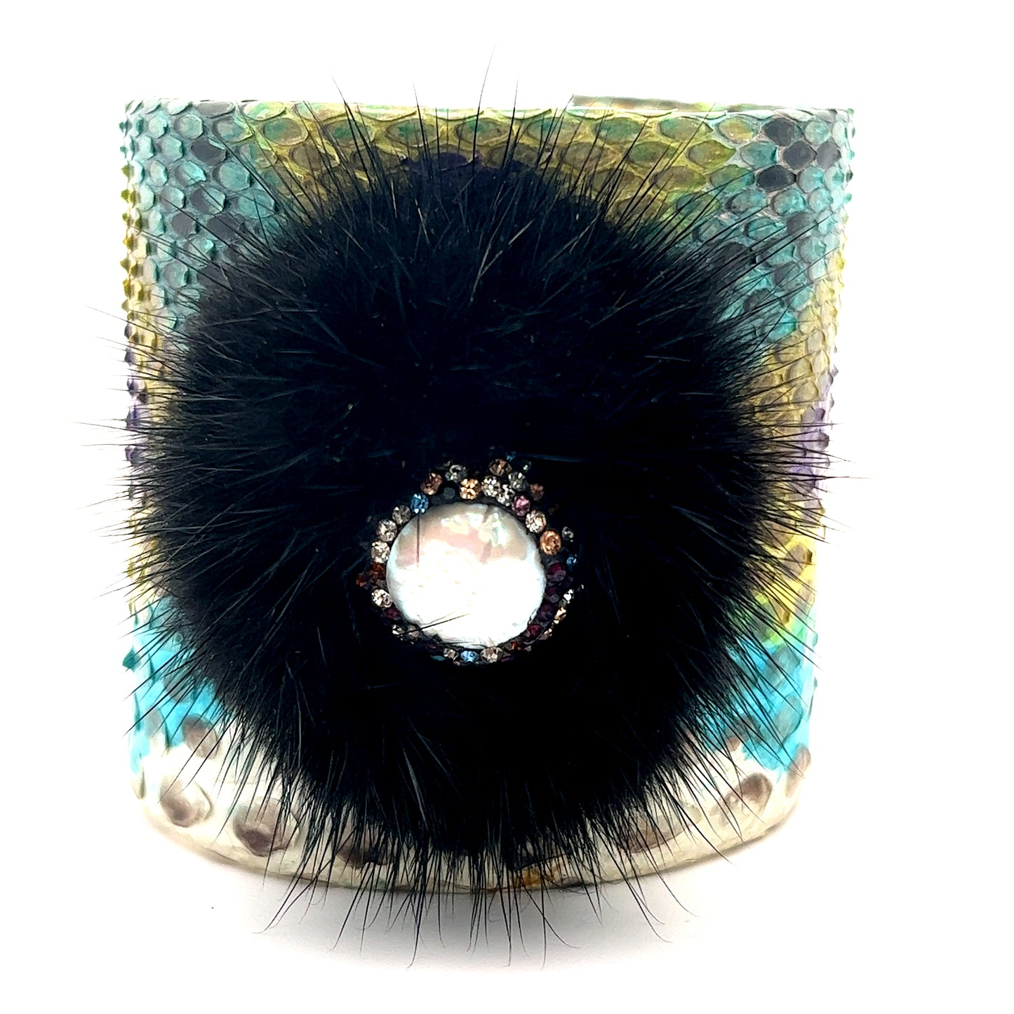 Multicolor Python Print  Leather Cuff Bracelet - Born To Glam Born To Glam