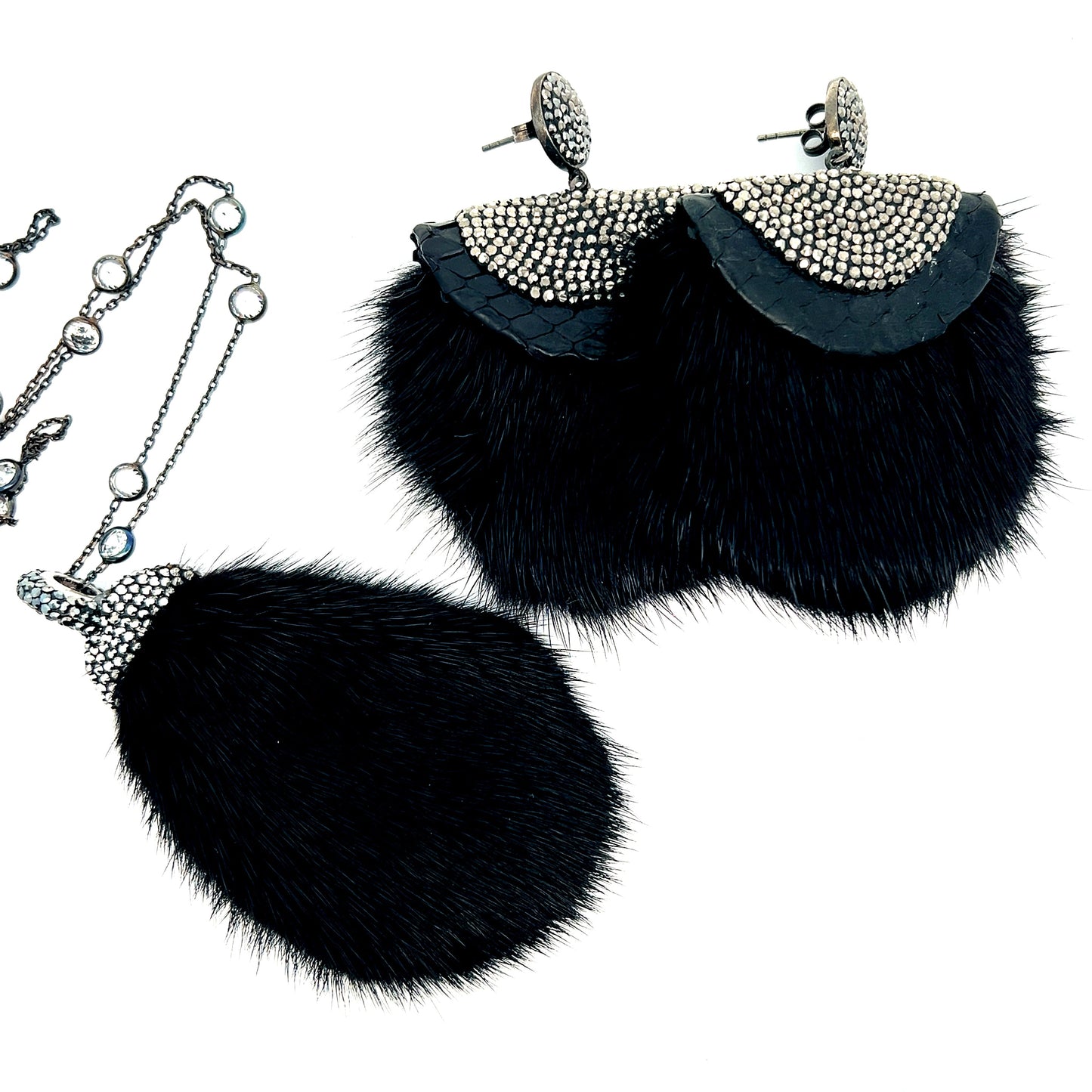 Black Luxe Fur Crystal Pendant Sterling Silver CZ Necklace - Born To Glam Born To Glam