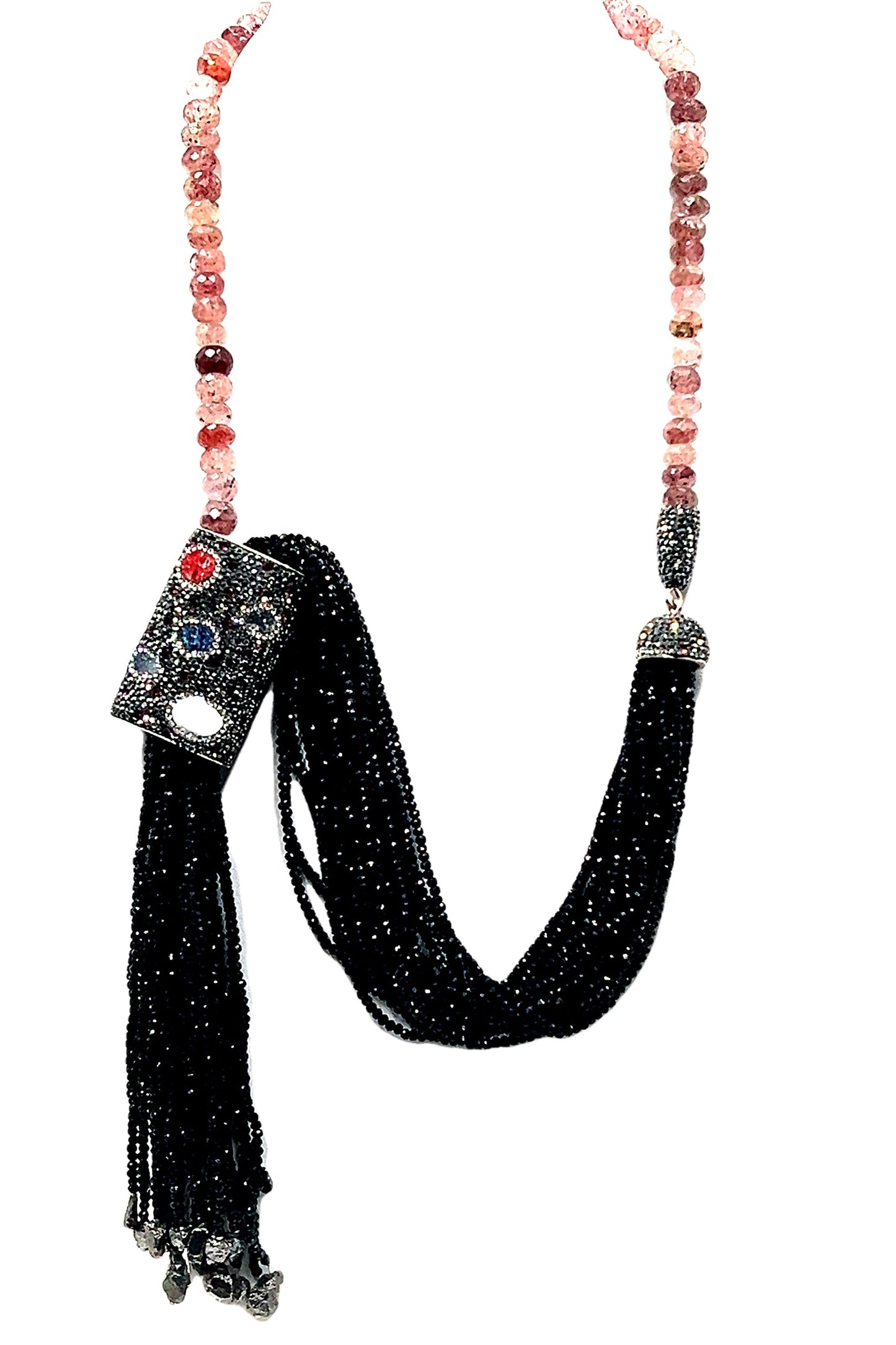 Statement Black Tassel & Gemstone Necklace - Born To Glam Born To Glam