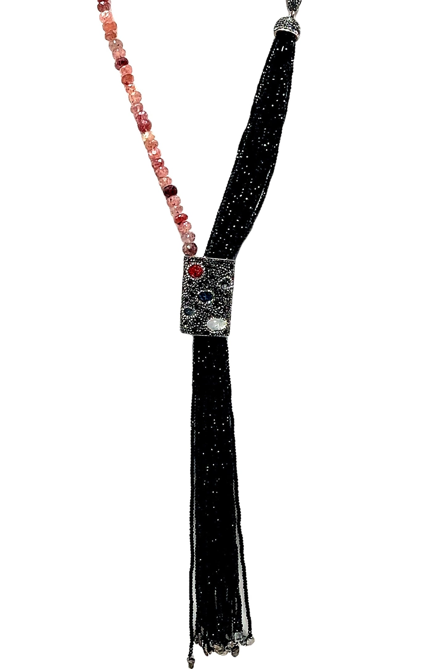 Statement Black Tassel & Gemstone Necklace - Born To Glam Born To Glam