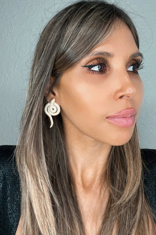 Gold CZ Crystal Serpent Drop Earring - Born To Glam Born To Glam