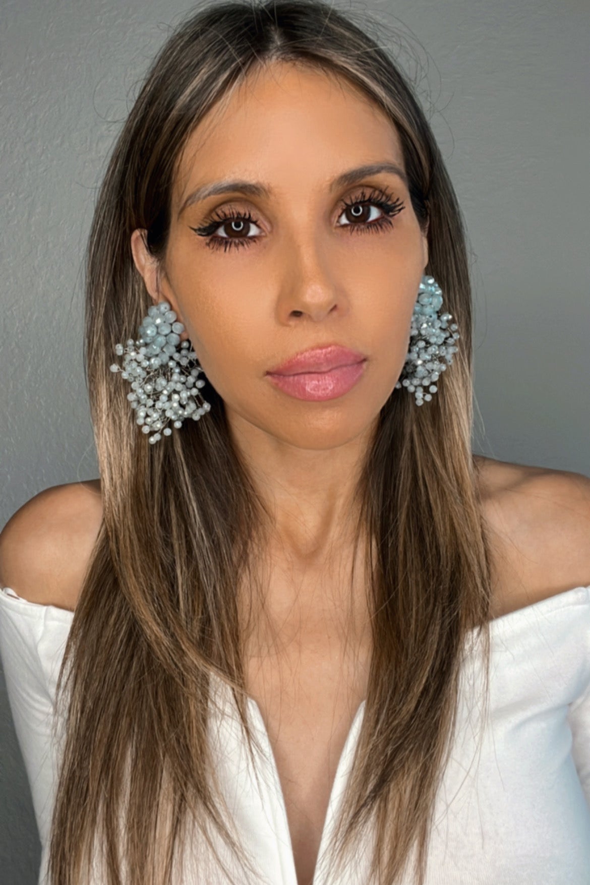 Light Silver Crystal Sculpture Statement Clip On Earring - Born To Glam Born To Glam