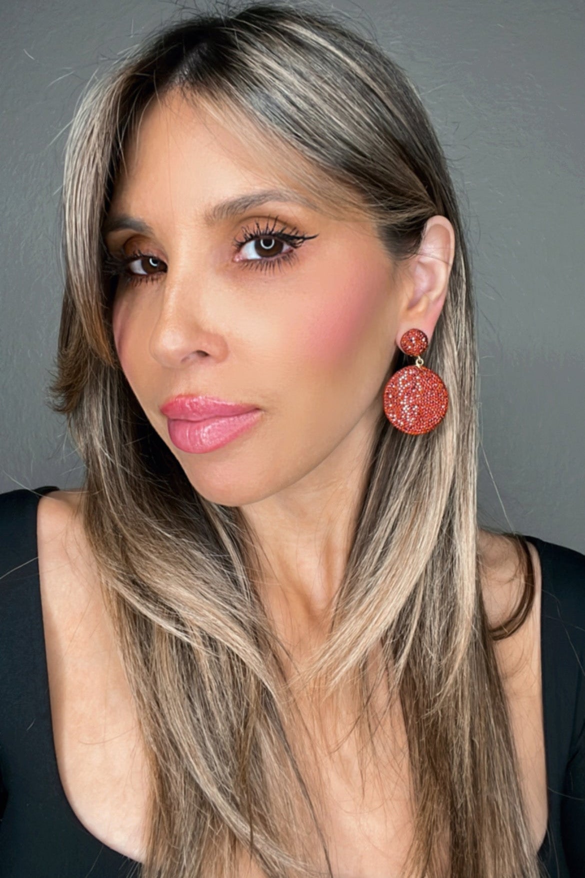 Rust Round Crystal Earring - Born To Glam Born To Glam