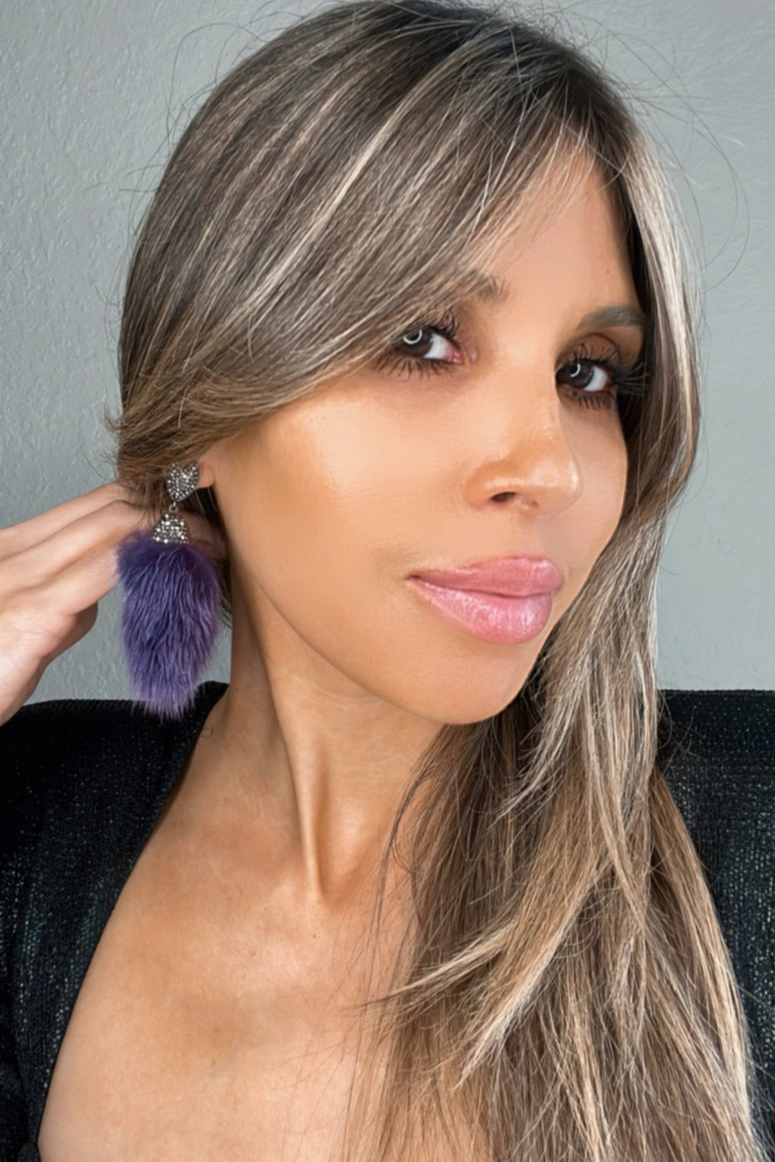 Purple Fur Drop Crystal Earring - Born To Glam Born To Glam