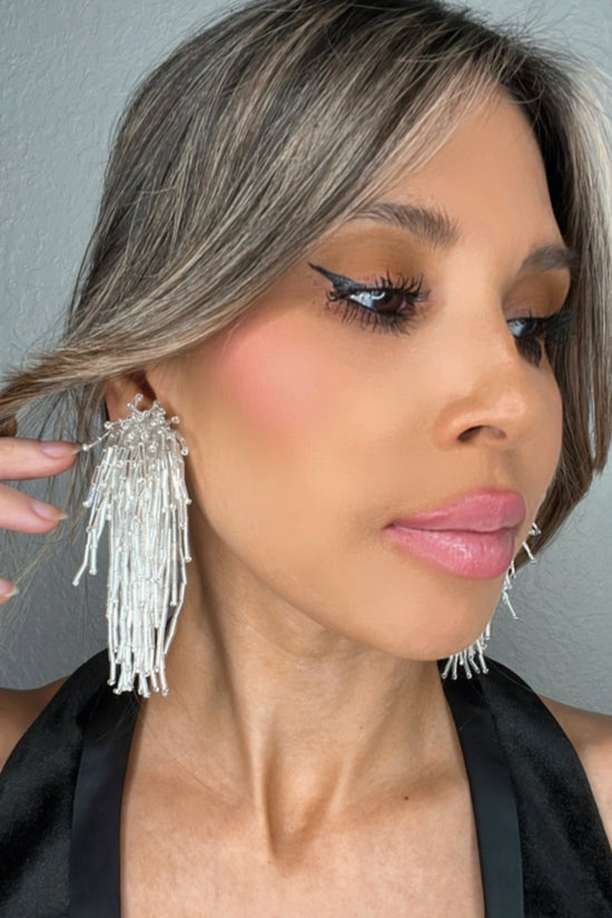 Load image into Gallery viewer, Silver Waterfall Crystal Statement Clip On Earring - Born To Glam
 Born To Glam