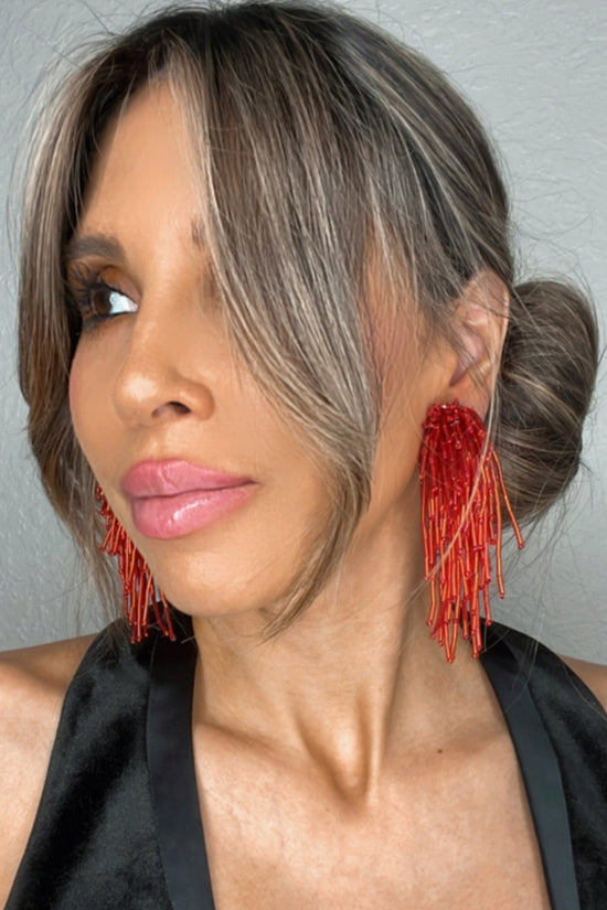 Load image into Gallery viewer, Red Waterfall Crystal Statement Clip On Earring - Born To Glam
 Born To Glam