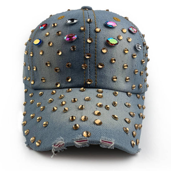 Desire Rhinestone Denim Baseball Hat - Born To Glam Born To Glam