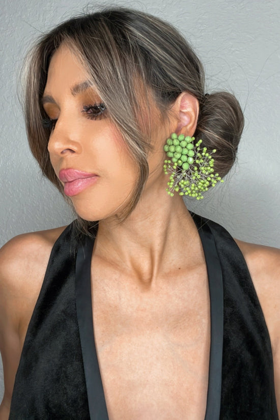 Load image into Gallery viewer, Lime Green Crystal Sculpture Statement Clip On Earring - Born To Glam
 Born To Glam