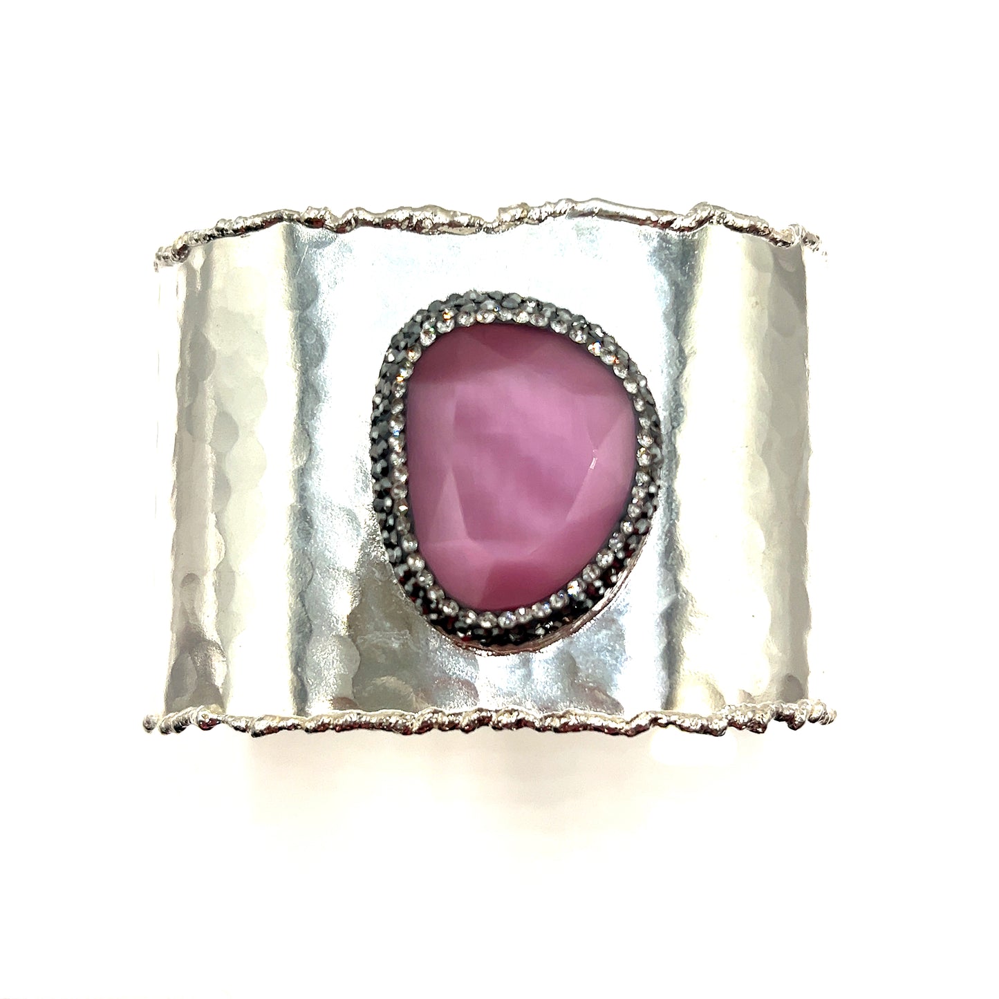 Gemstone Silver Adjustable Cuff Bracelet - Born To Glam Born To Glam