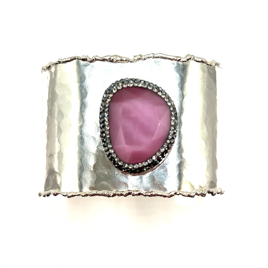 Load image into Gallery viewer, Gemstone Silver Adjustable Cuff Bracelet - Born To Glam
 Born To Glam
