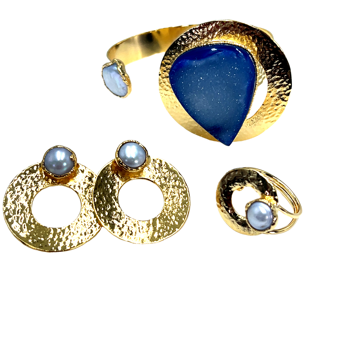 Blue Gemstone & Pearl Bracelet Set - Born To Glam Born To Glam