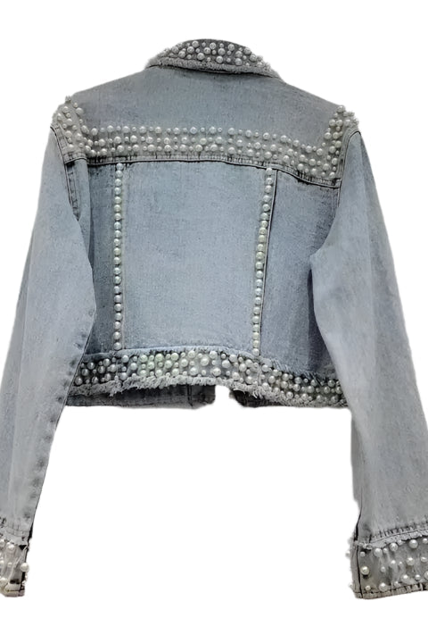 Glam Gemstone Pearl Denim Jacket - Born To Glam Born To Glam
