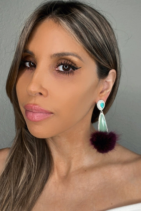 Mint Winterland Fur Multicolor Earrings - Born To Glam Born To Glam