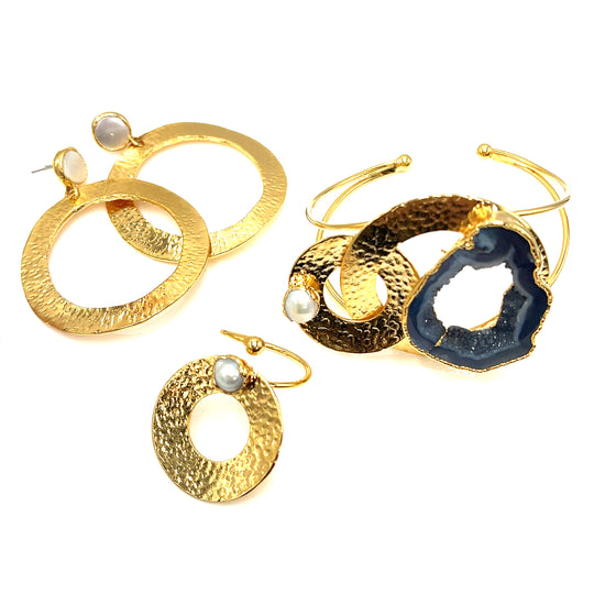 Gold Brass Black Druzy Set - Born To Glam Born To Glam