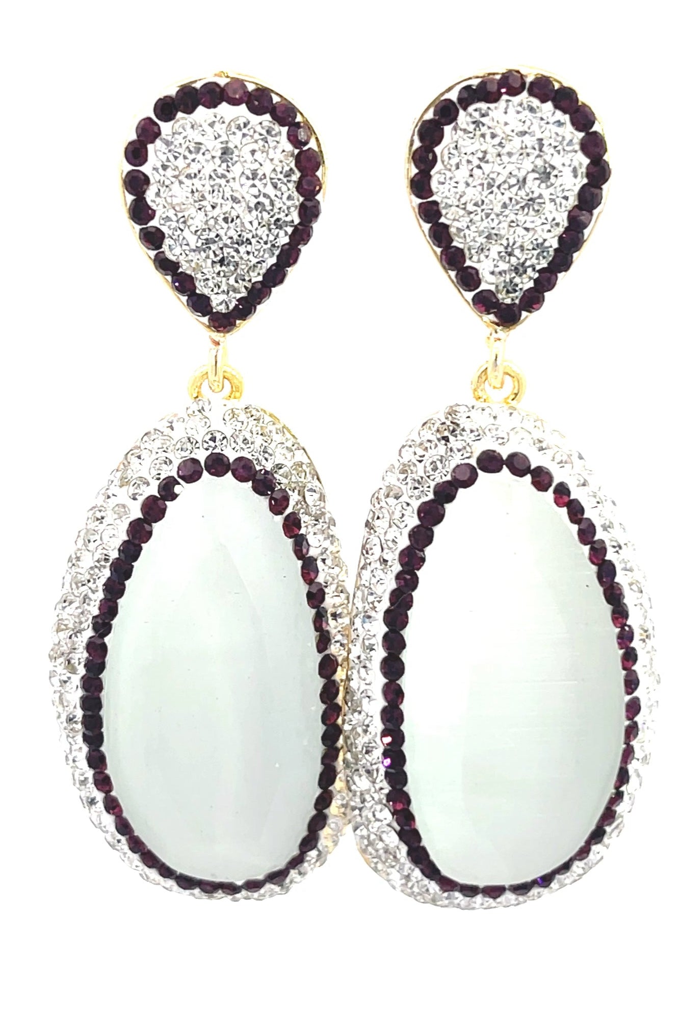 Cats Eye Gemstone Crystal Statement Earrings - Born To Glam Born To Glam
