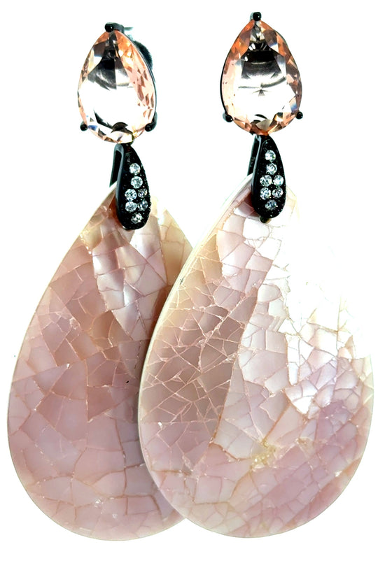 Pink Inlaid Mother Of Pearl Cubic Earrings - Born To Glam Born To Glam