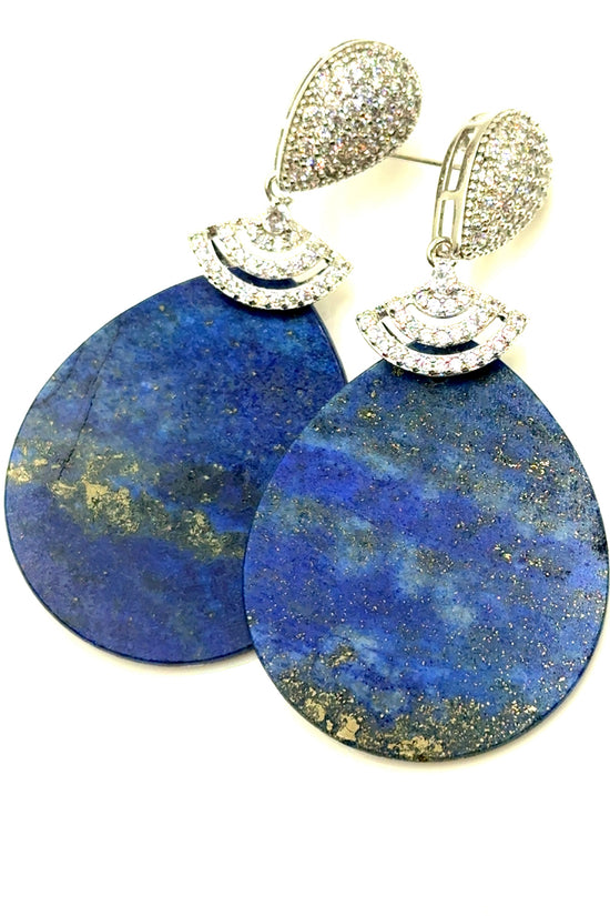 Blue Lapis Cubic Crystal Drop Earring - Born To Glam Born To Glam