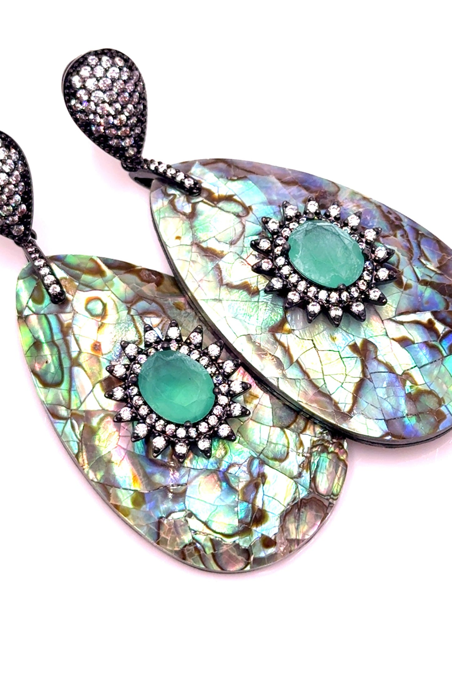 Abalone Turquoise Cubic Statement Earring - Born To Glam Born To Glam