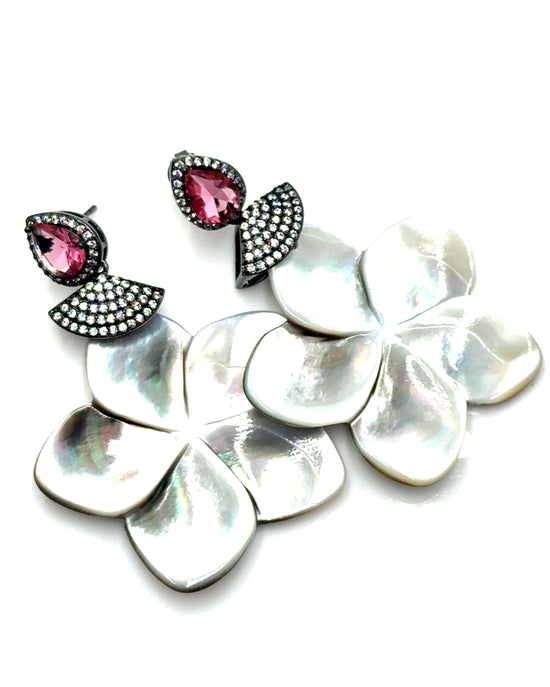 Carved Mother Of Pearl Floral Drop Earring - Born To Glam Born To Glam