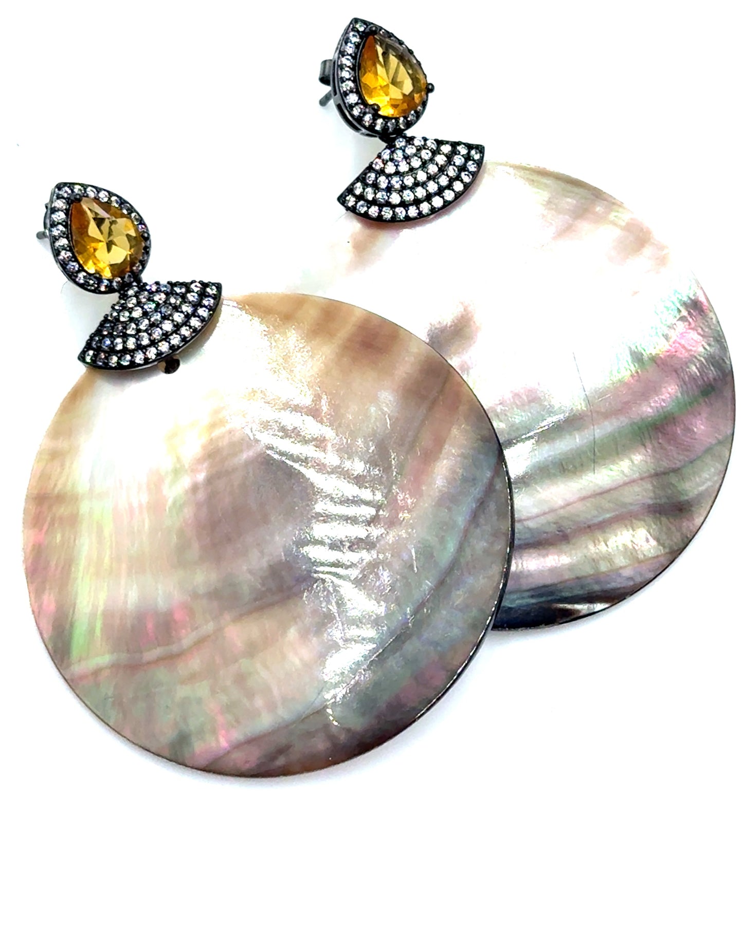 Mother Of Pearl Large Disc Drop Earrings - Born To Glam Born To Glam