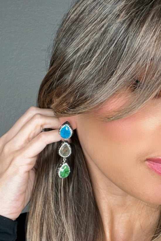 Blue Green Gemstone Sterling Silver Earring - Born To Glam Born To Glam
