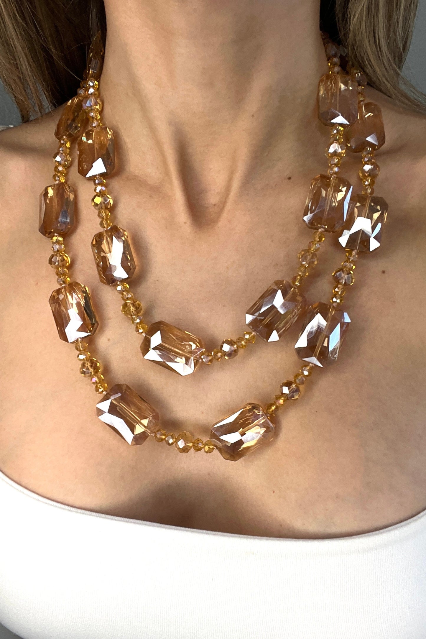 Rectangle Crystal Long Necklace - Born To Glam Born To Glam