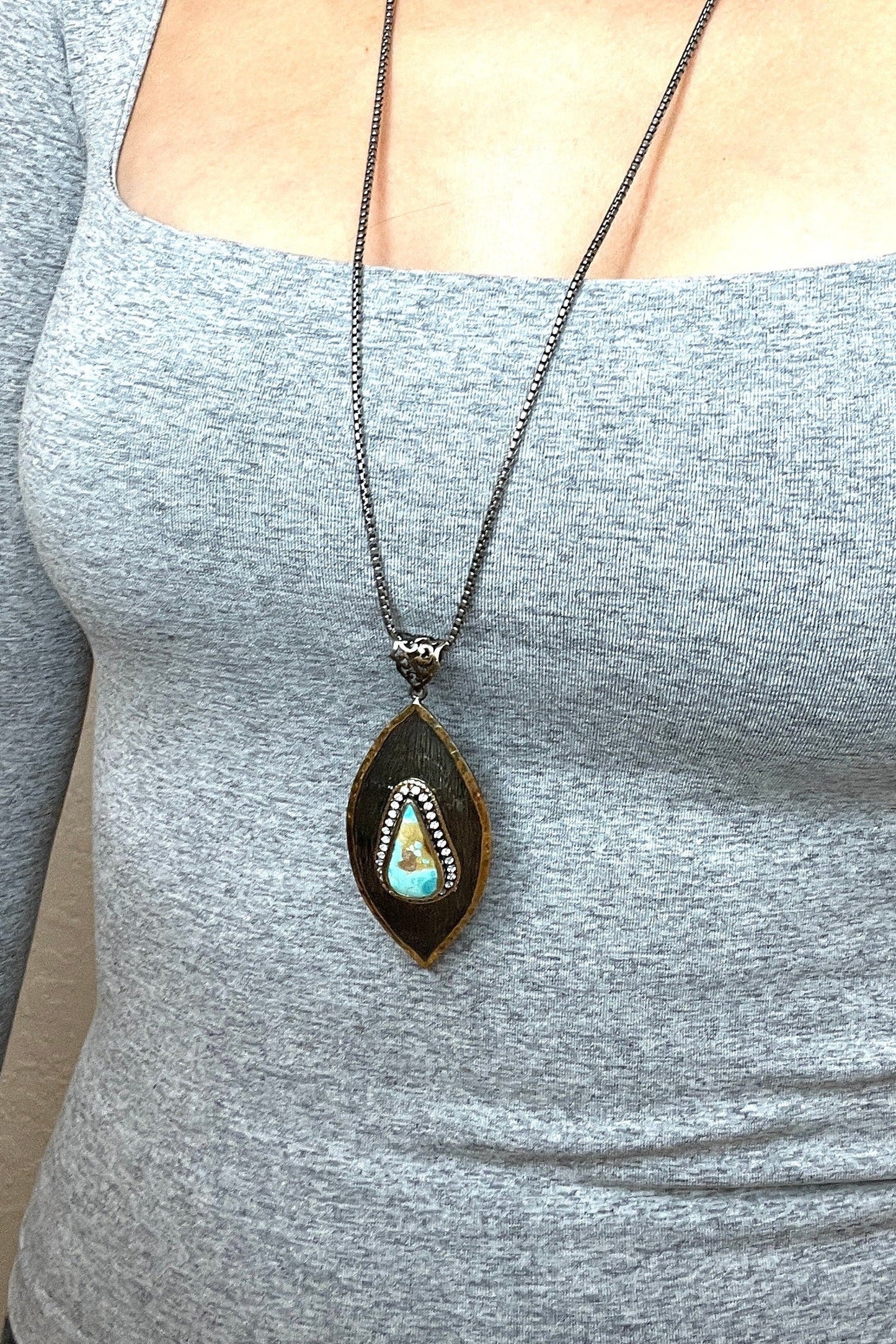 Turquoise Leaf Sterling Silver Pendant - Born To Glam Born To Glam