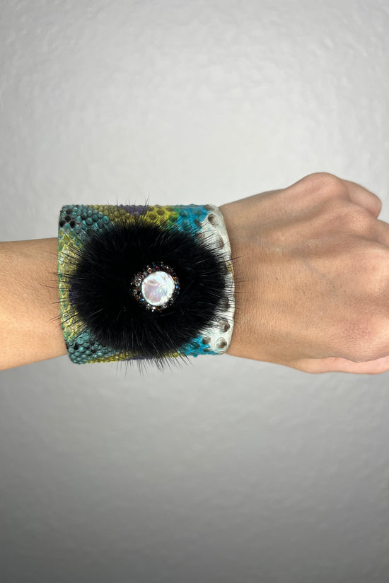 Multicolor Python Print  Leather Cuff Bracelet - Born To Glam Born To Glam