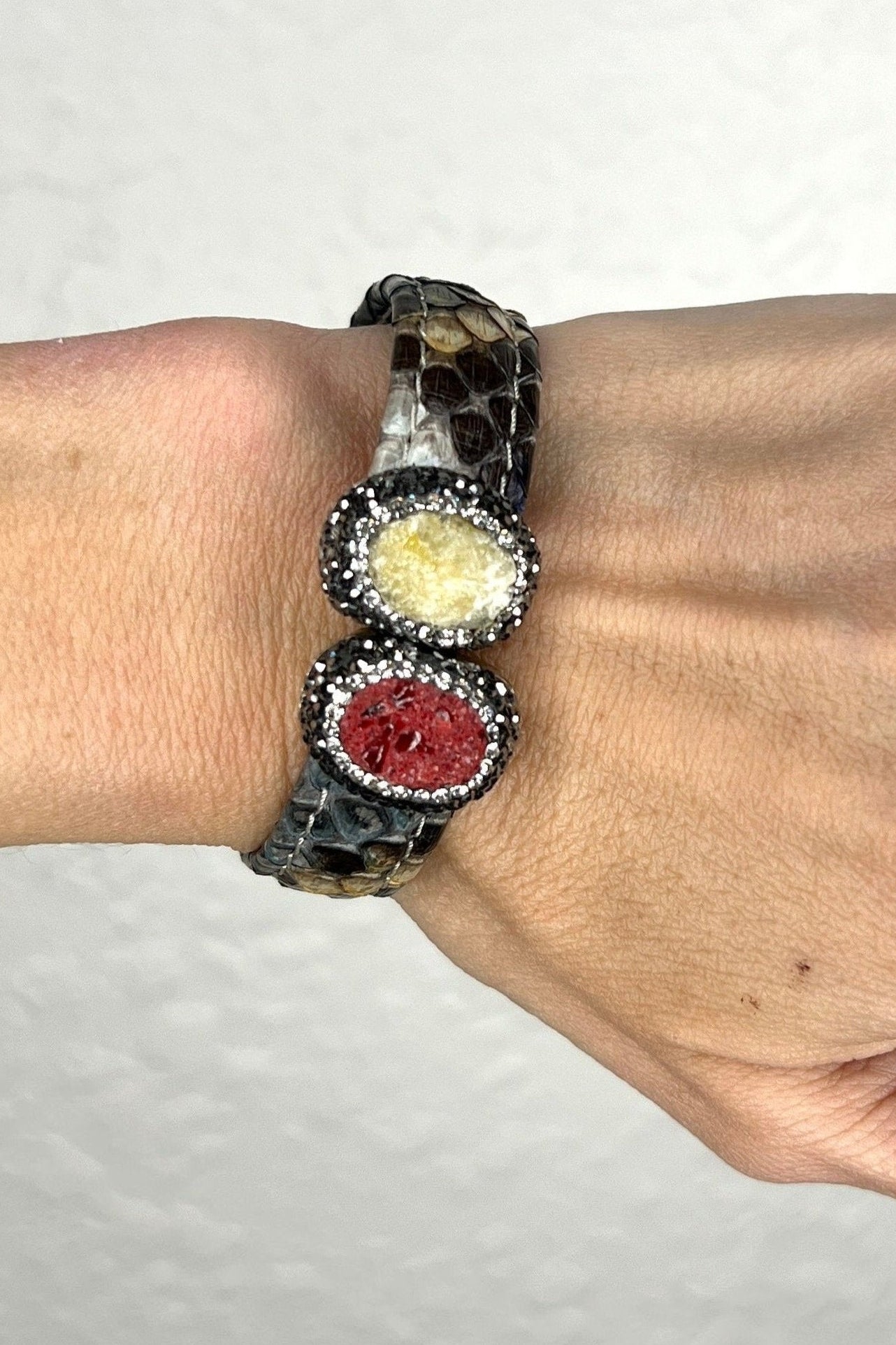 Small Splendor Gemstone Leather Cuff Bracelet - Born To Glam Born To Glam