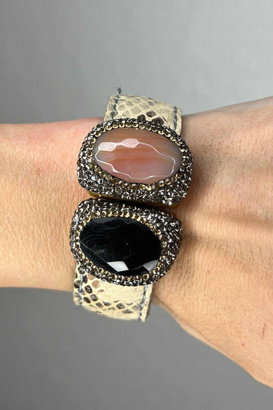 Medium Splendor Gemstone Leather Cuff Bracelet - Born To Glam Born To Glam