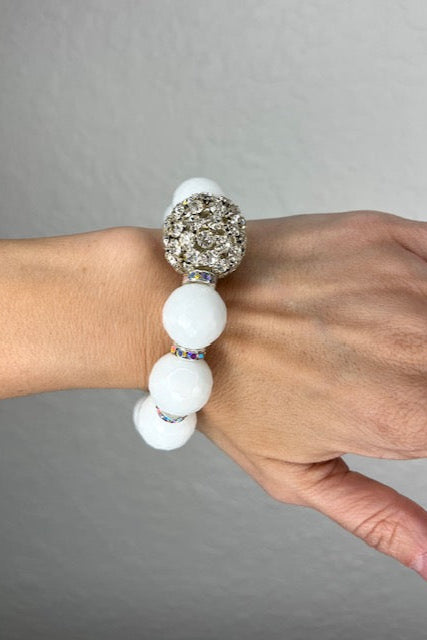 White Sunstone Gemstone Stretch Bracelet - Born To Glam Born To Glam