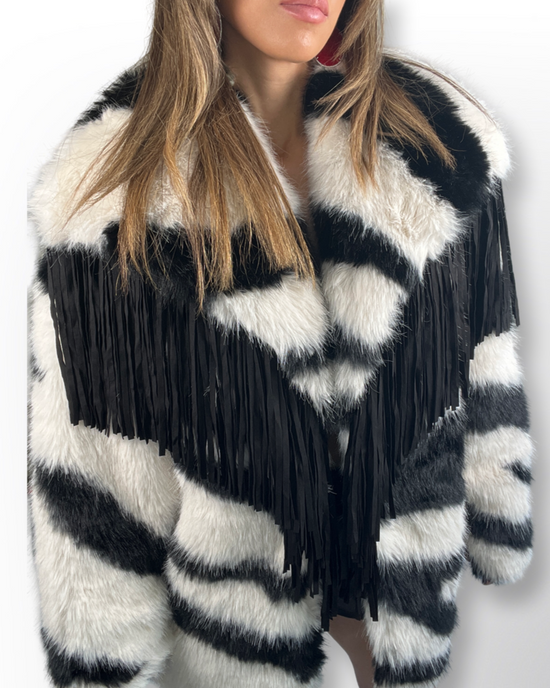 Zebra Faux Fur Fringe Coat - Born To Glam Born To Glam