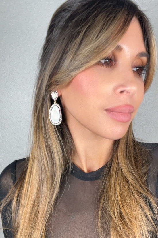Cats Eye Gemstone Crystal Statement Earrings - Born To Glam Born To Glam