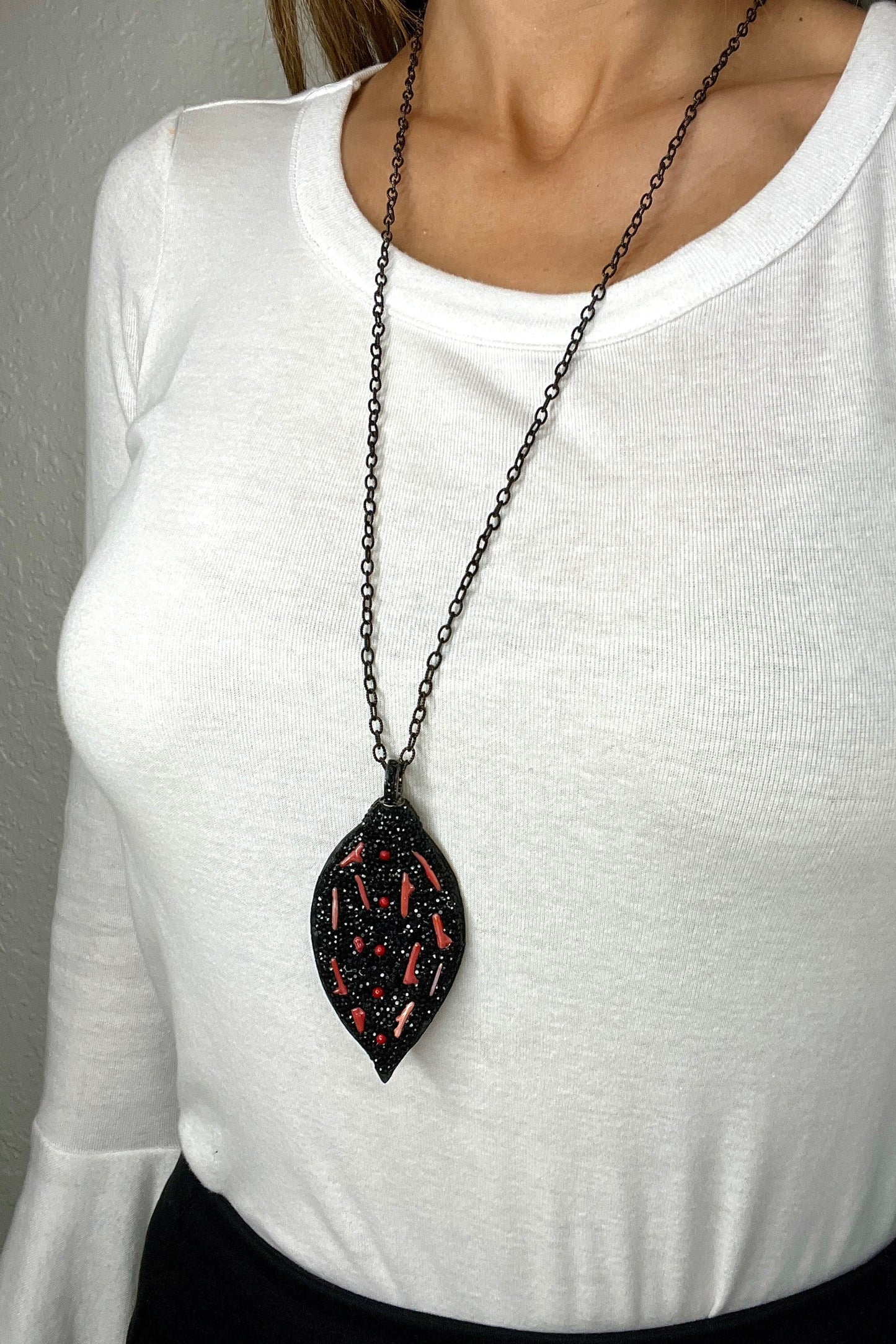 Black & Red Gemstone & Leather Pendant - Born To Glam Born To Glam