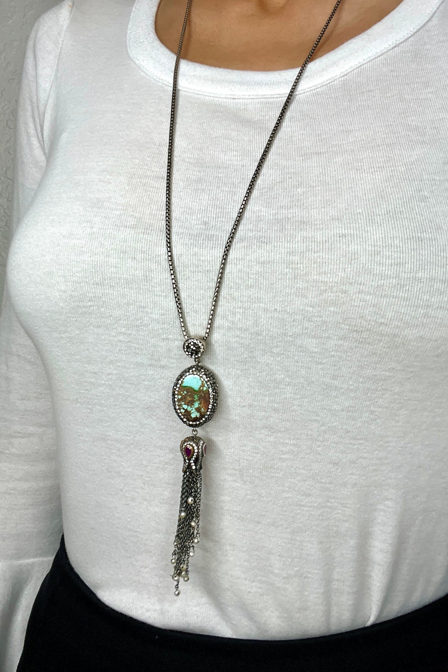 Turquoise Mini Pearl Ruby Gemstone Pendant - Born To Glam Born To Glam