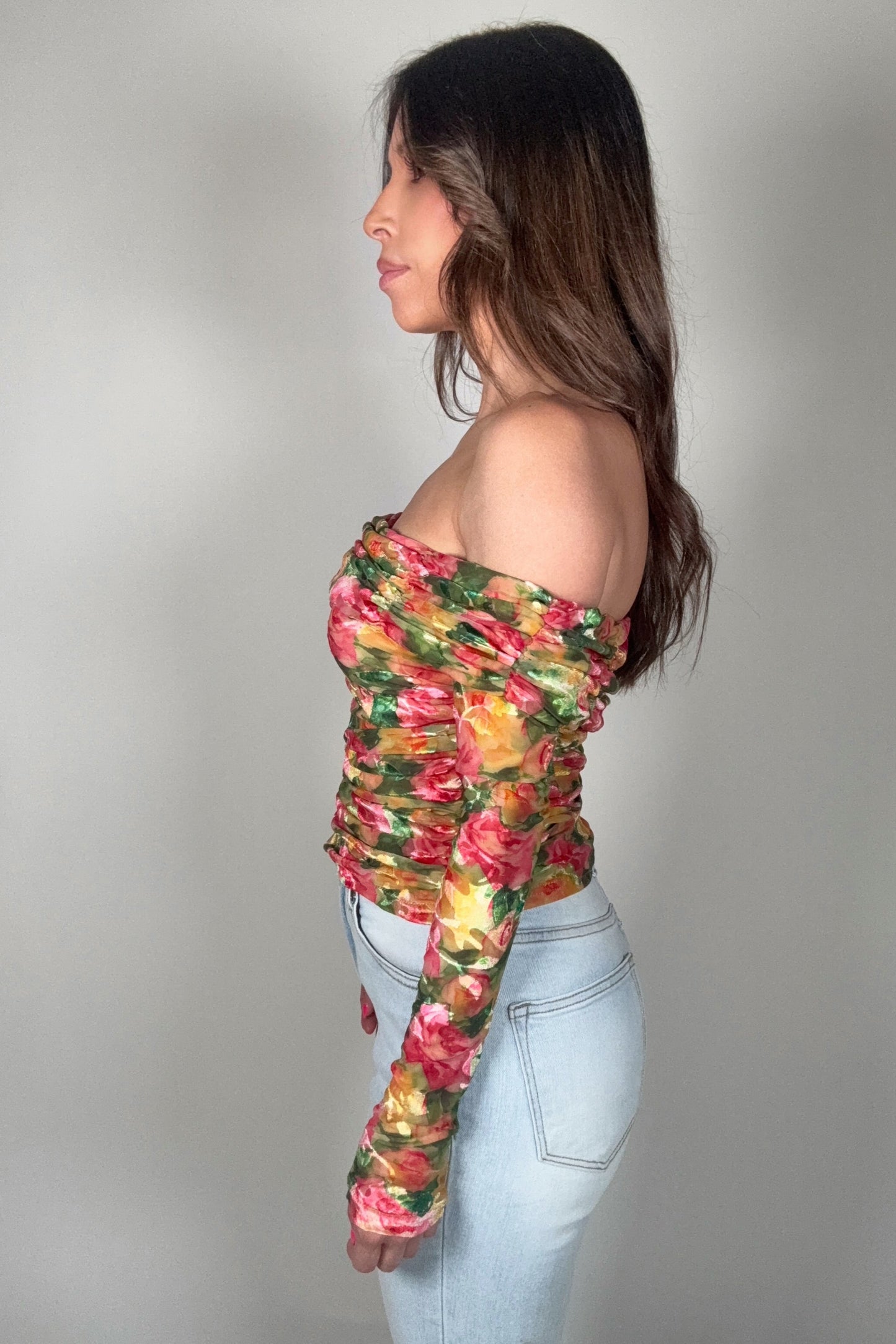 Romantic Rose Floral Long Sleeve Top - Born To Glam Born To Glam