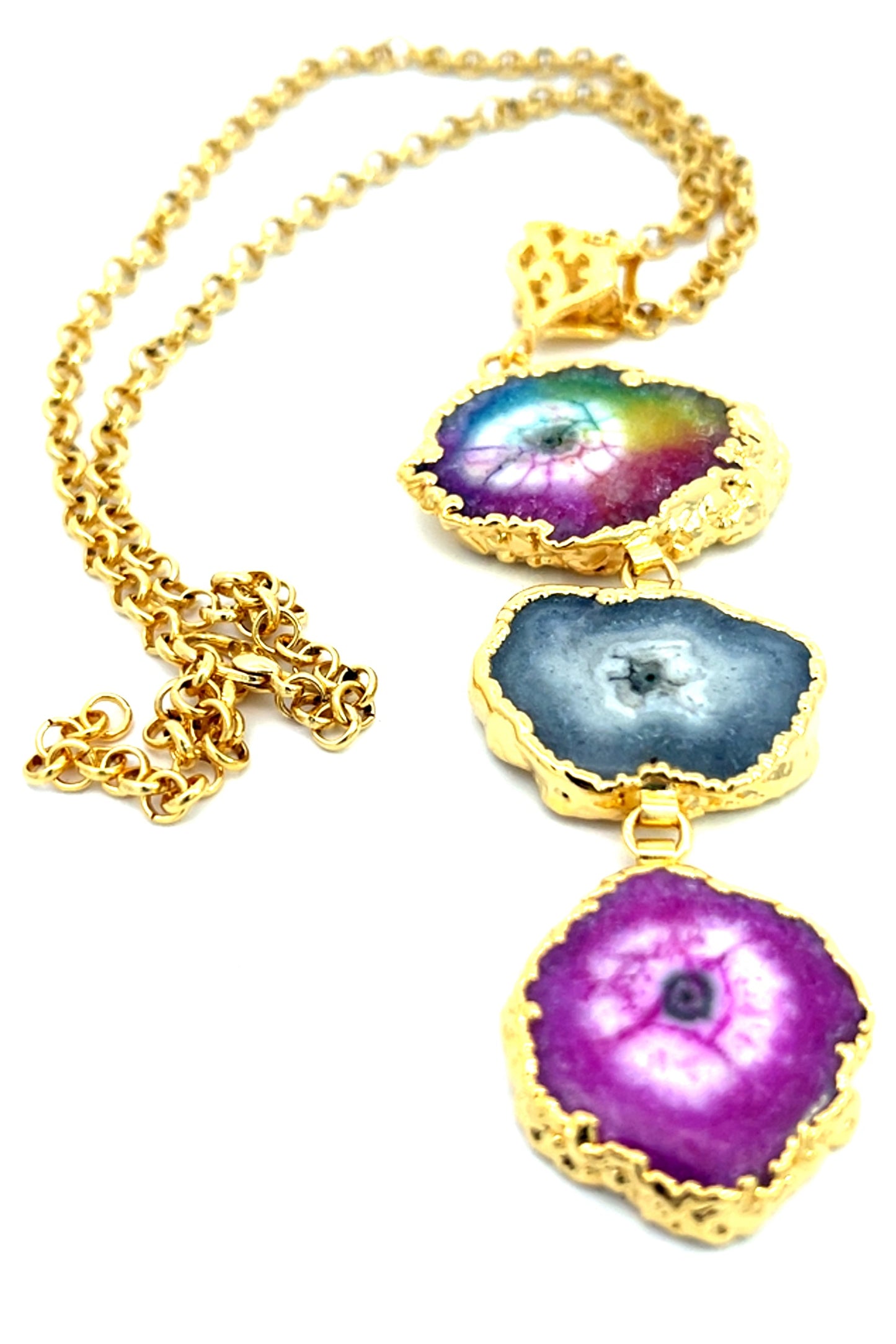 Triple Tiered Purple Agate Pendant Necklace - Born To Glam Born To Glam