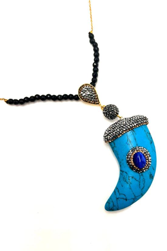 Horn Pendant Gemstone Necklace - Born To Glam Born To Glam