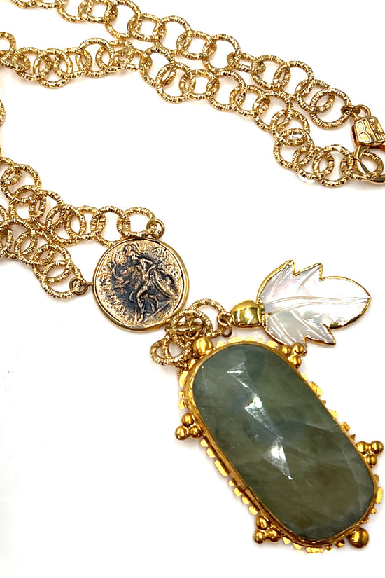 Green Gemstone Gold Plated Pendant Necklace - Born To Glam Born To Glam