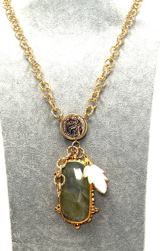 Green Gemstone Gold Plated Pendant Necklace - Born To Glam Born To Glam