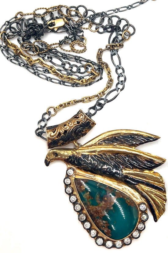 Turquoise & Crystal Eagle Pendant Necklace - Born To Glam Born To Glam