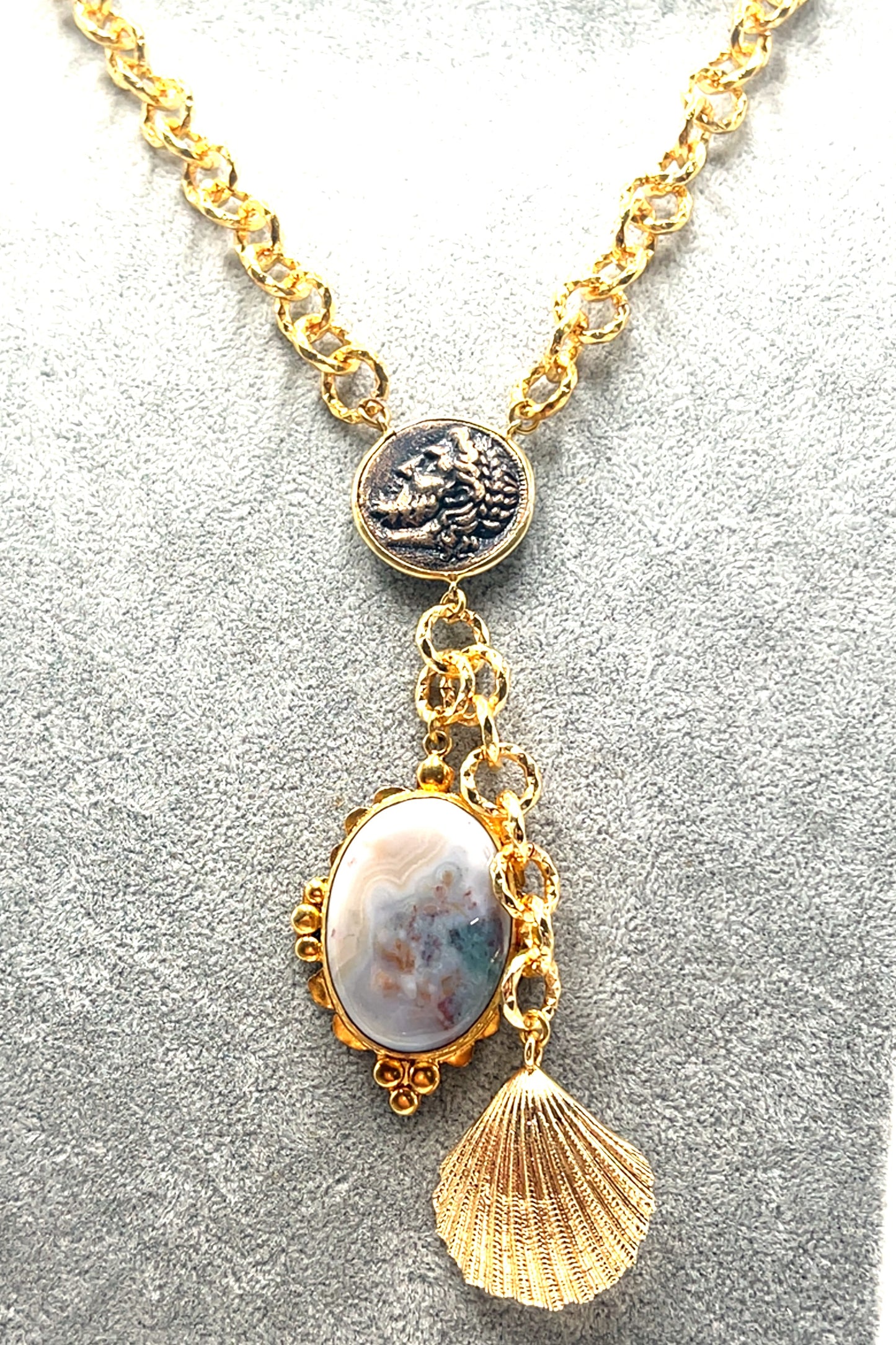Pearl Gemstone Gold Plated Pendant Necklace - Born To Glam Born To Glam