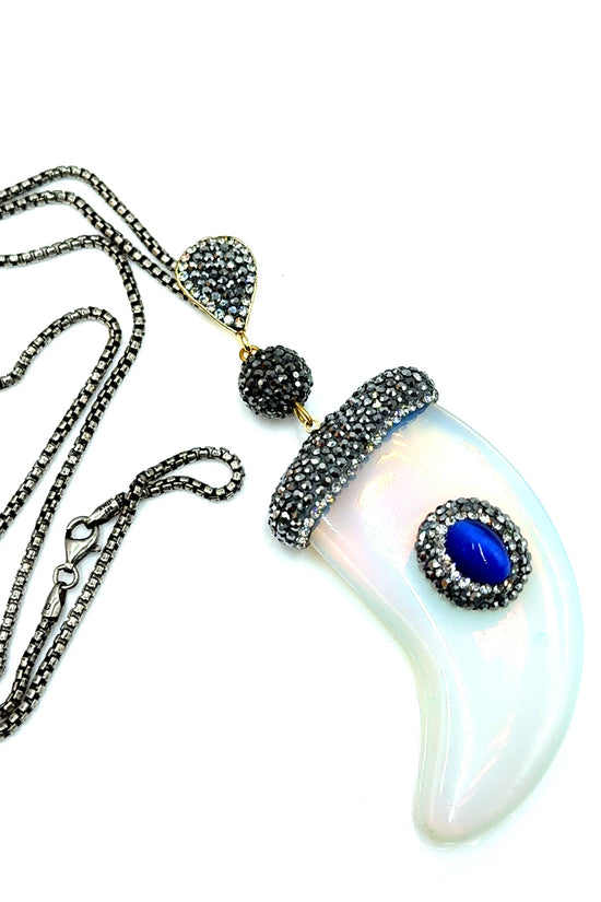 Horn Pendant Gemstone Necklace - Born To Glam Born To Glam