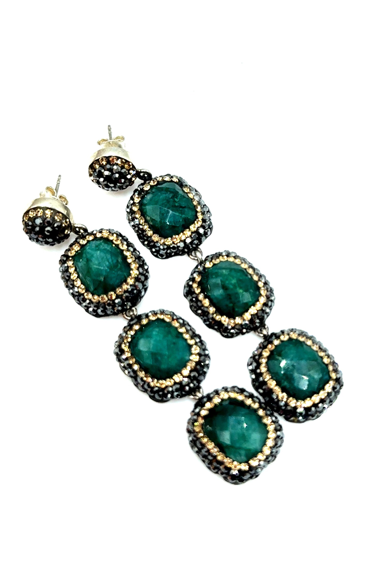 Emerald & Crystal Triple Tier Dangle Earring - Born To Glam Born To Glam